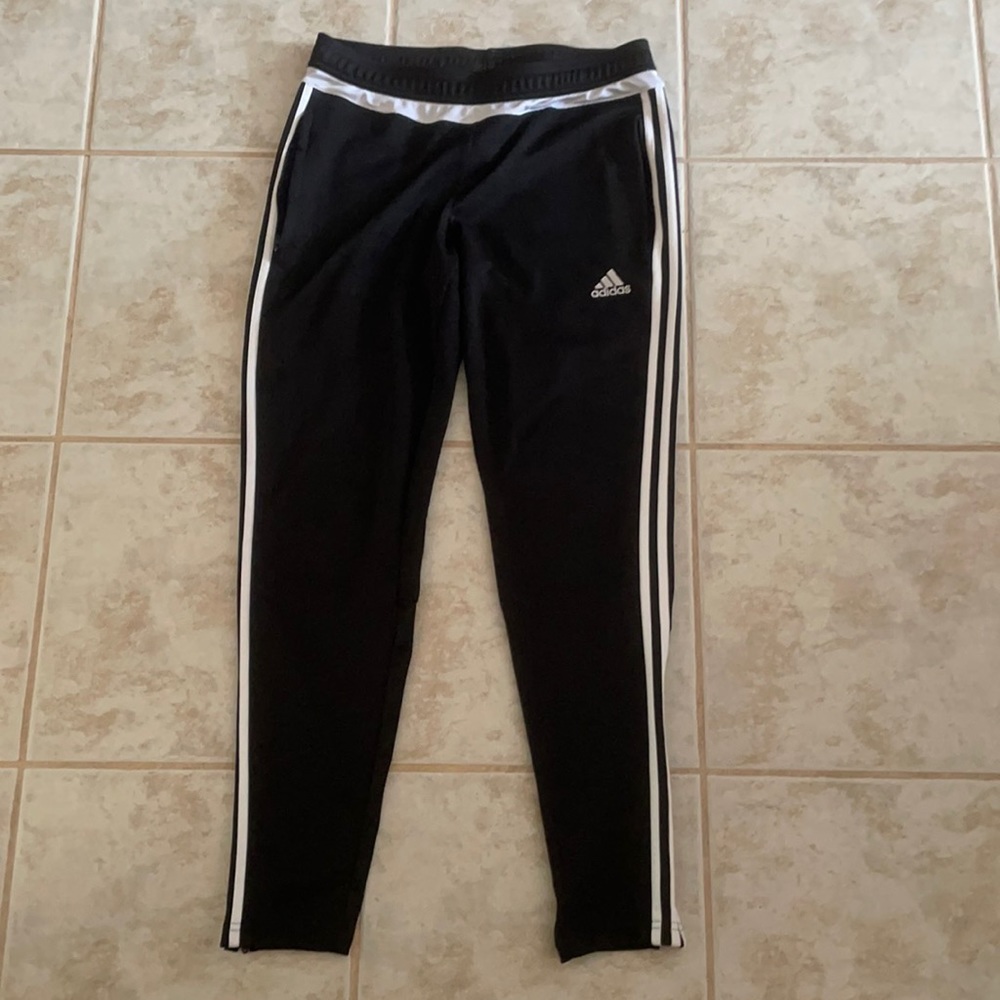 Adidas black and white slim fit joggers.
